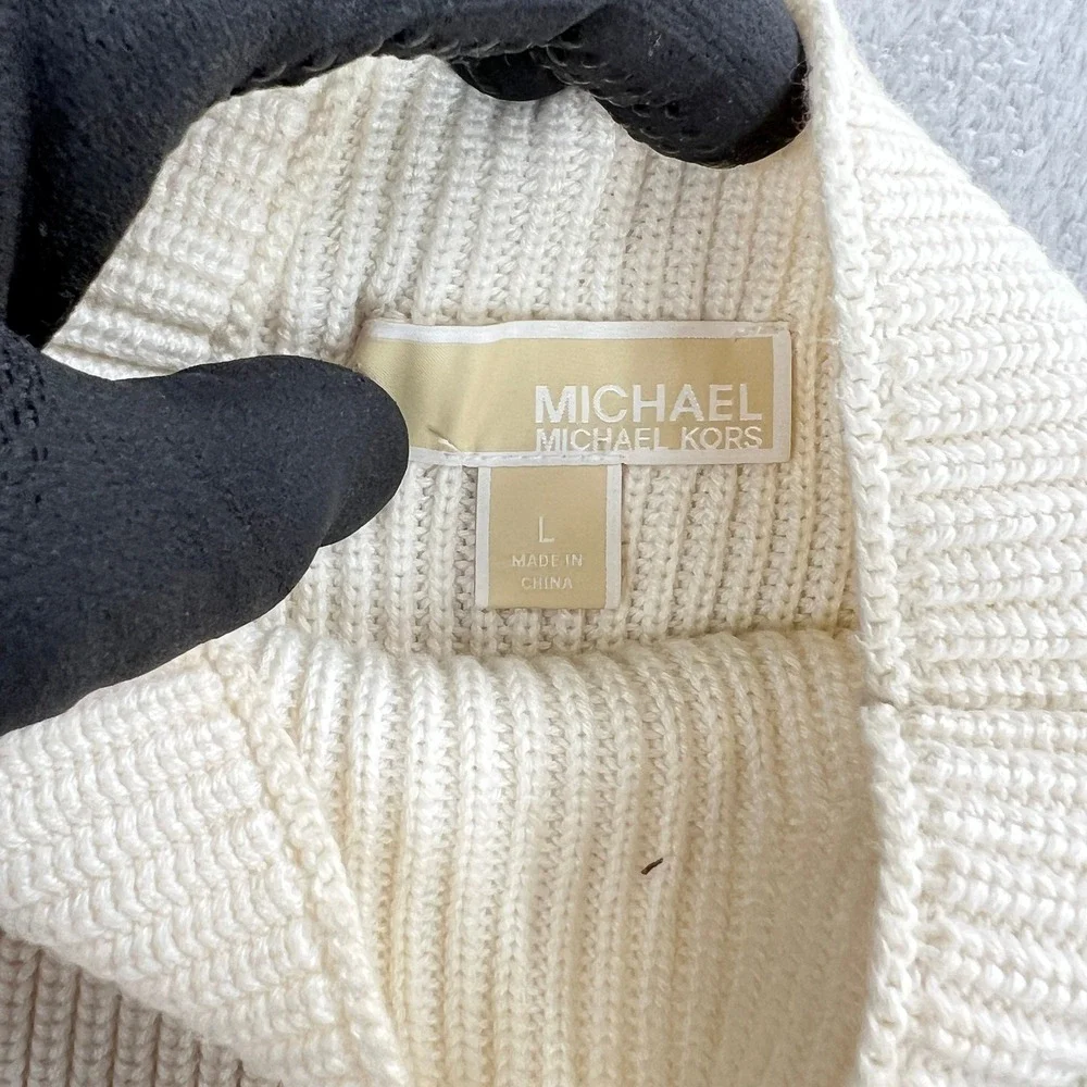Michael Kors Lace Up Side Ribbed Knit Sweater L White Women Mock Neck Sleeveless